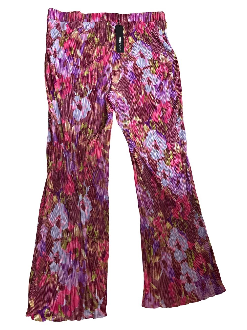 Fashion Nova Pink Multicolor Floral Pleated Wide-Leg Pants